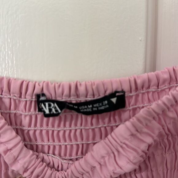 Zara Bloggers Favorite Strappy Poplin Midi Dress Ruffled Hem Pink size Medium - Picture 5 of 5